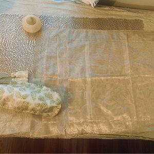 Golden Neiman Marcus:Alabaster Bowl,Silk Shams Cutout Runner, 2 way Pouch